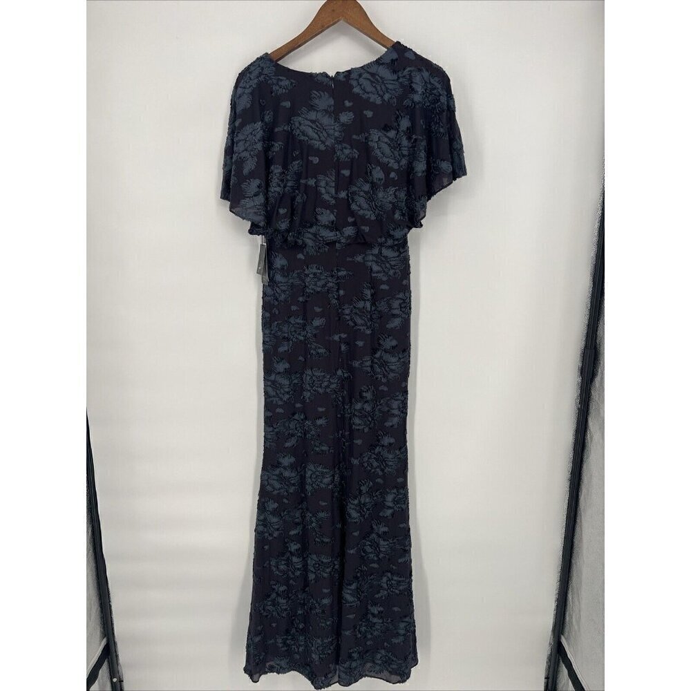 Adrianna Papell Womens 2 Navy Floral Burnout Velvet Long Blouson Dress Gown New - Picture 10 of 16